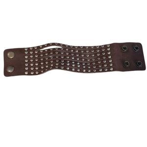 Genuine Leather Studded Bracelet, Snap Close, Approx. 9 x 2